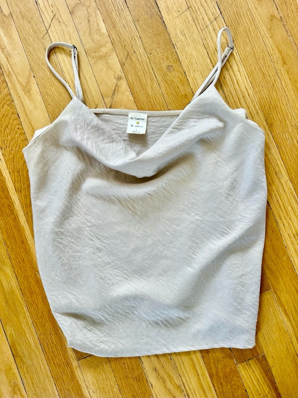 Champagne Satin Cowl Neck Camisole Minimal Slip Tank L - Picture 3 of 4